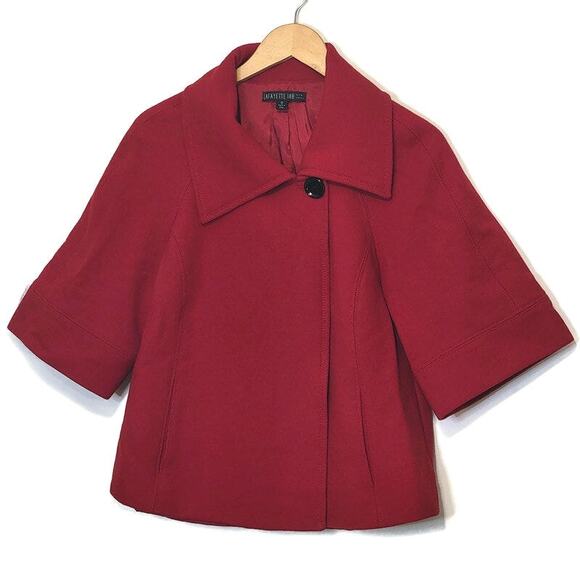 Lafayette 148 New York Red Swing Coat Virgin Wool 3/4 Sleeve Short Size 12 - Picture 16 of 16